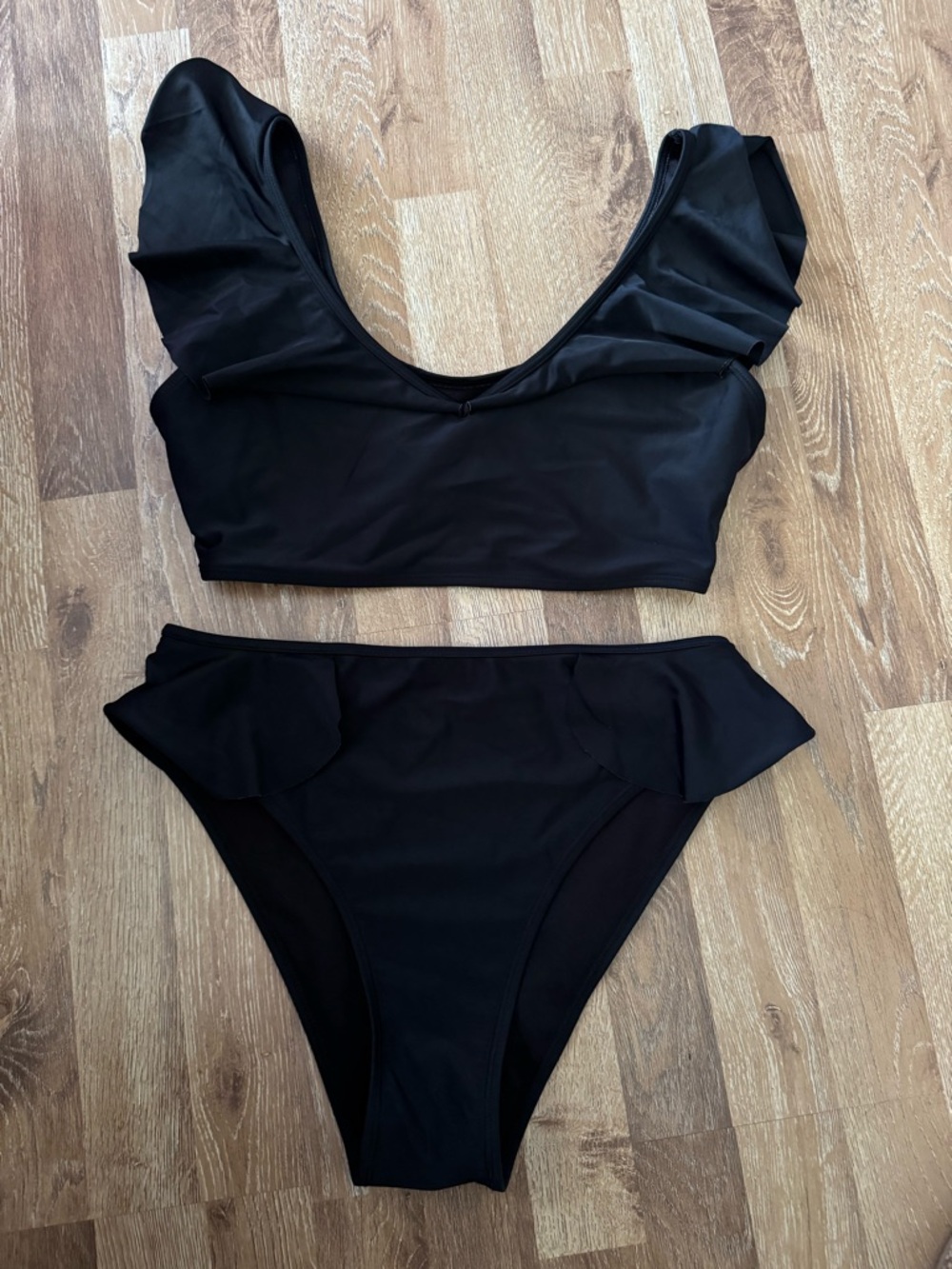 Black Ruffle Scoop Bikini Set
